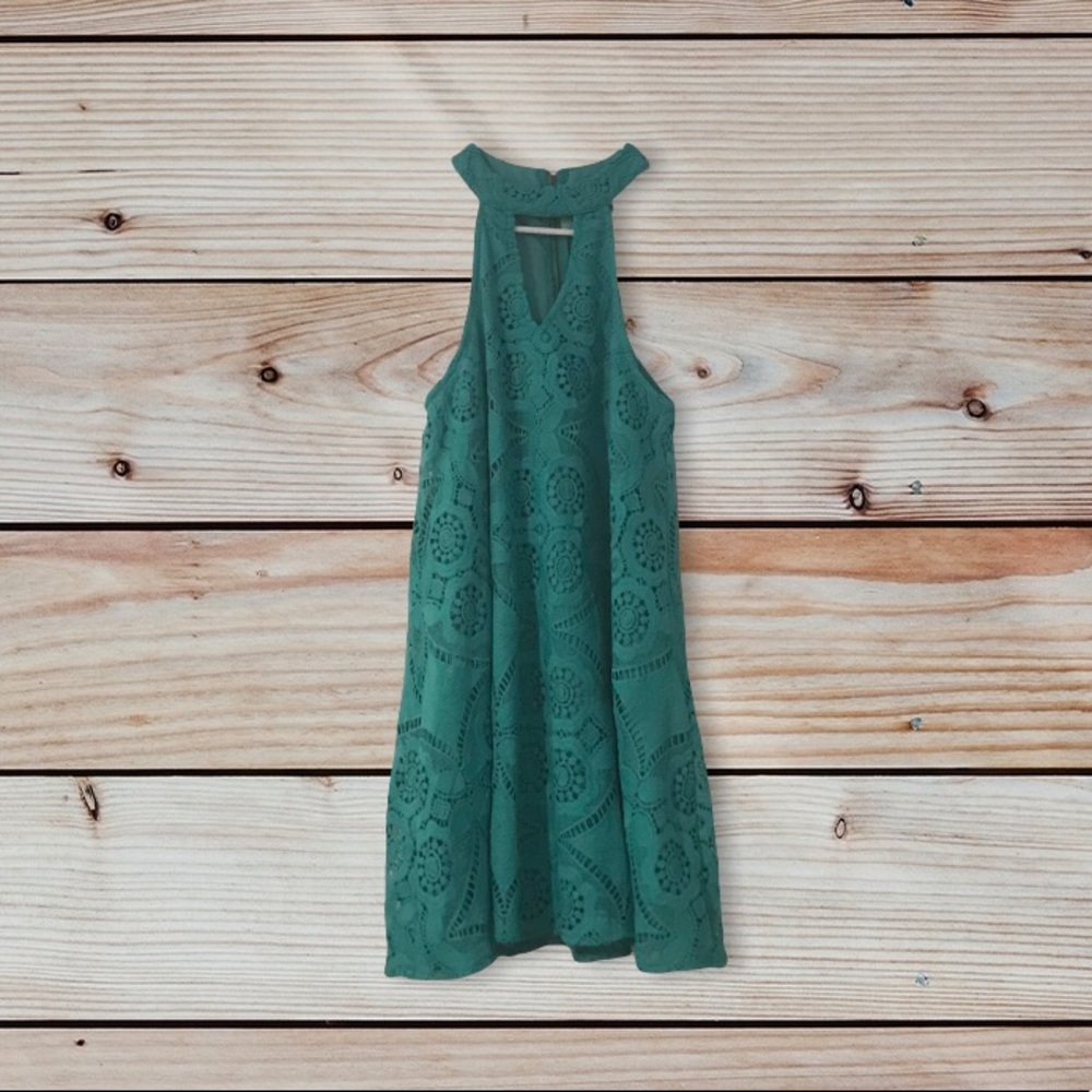 Judith March Teal Blue Crochet Mini Dress